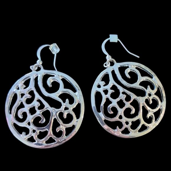 Scroll Cut Out Circle Weave Sterling Silver Earrings - Picture 6 of 6